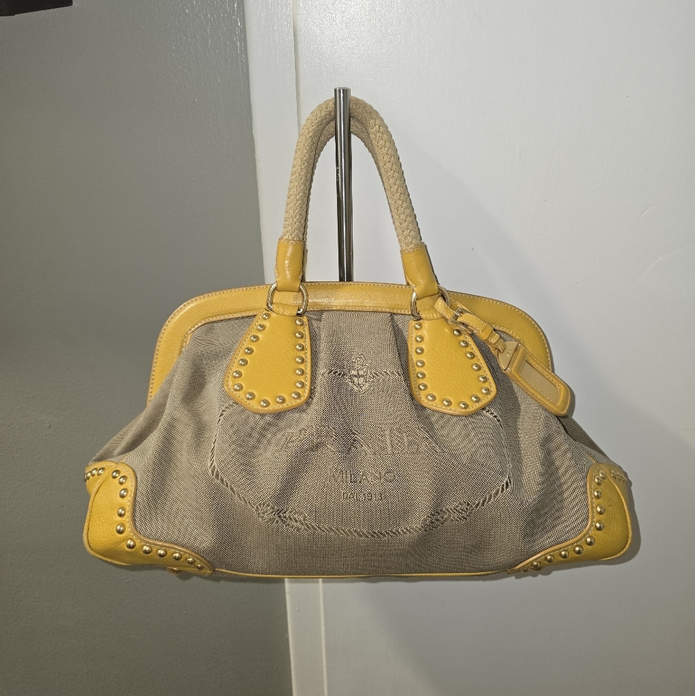 Prada Purse Bag Tote Logo Jacquard in Mimosa Yellow